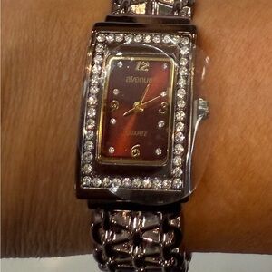 Avenue brand Women's Silver and Brown Quartz Watch, band hinges open to fit